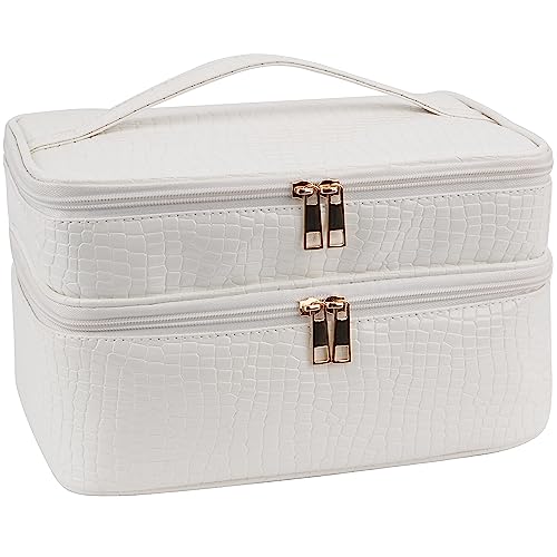 MKPCW Large Cosmetic Bag with Brush Pocket, White