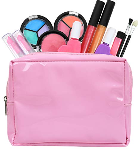 Kids Washable Makeup Set with Pink Cosmetic Kit Tote Bag