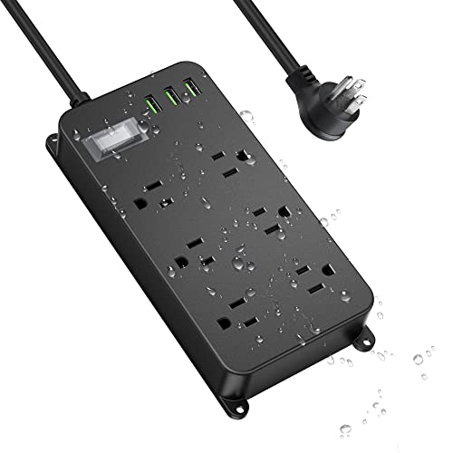Weatherproof Outdoor Power Strip with USB, 6 Outlets, 3 USB Ports
