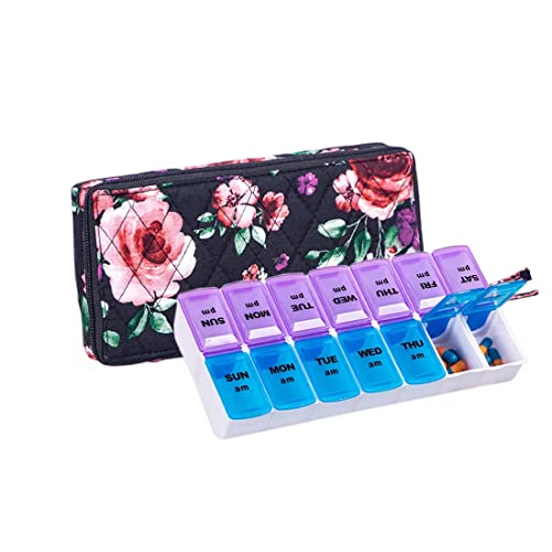 Quilted Floral Weekly Pill Organizer Case - Travel Accessory