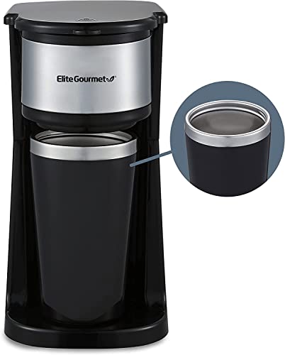 Elite Gourmet Compact Coffee Maker with Thermal Travel Mug