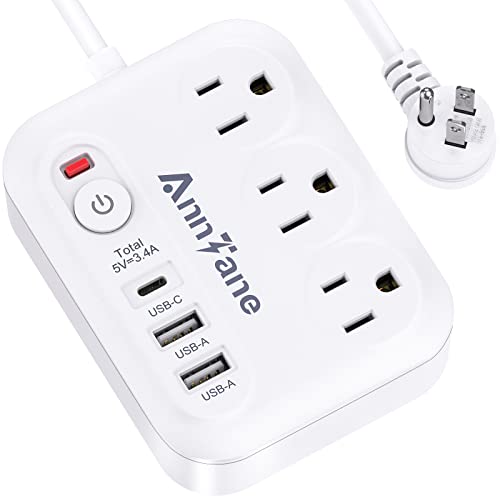 Compact Power Strip Surge Protector with USB-C