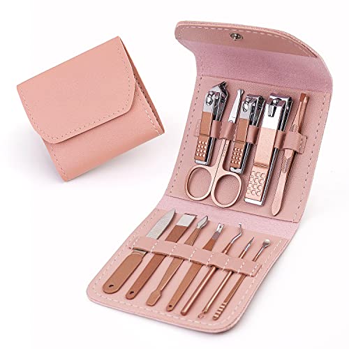 12 in 1 Manicure Kit Travel for Women - Pink