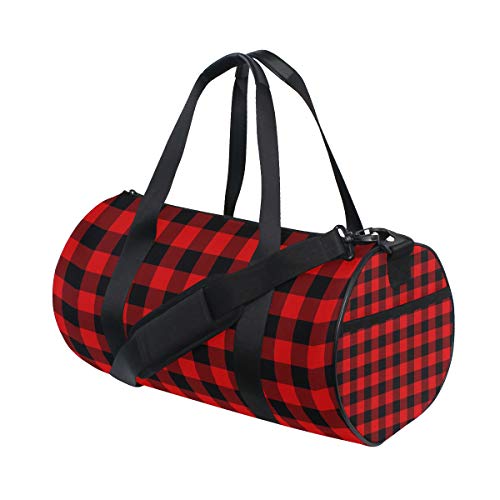 Black Red Buffalo Plaid Sports Gym Travel Bag