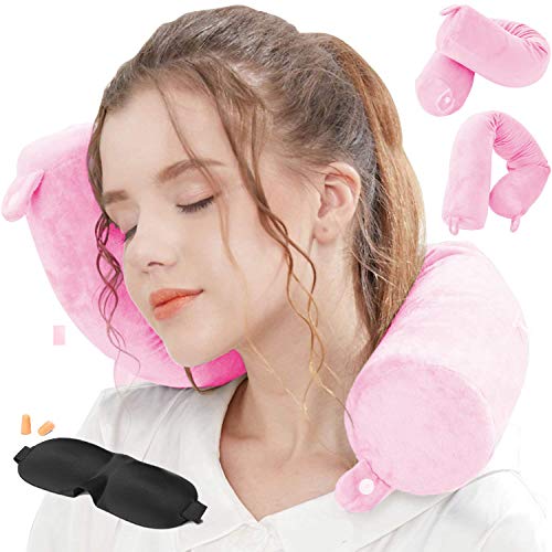 Lucear Memory Foam Travel Pillow - Pink