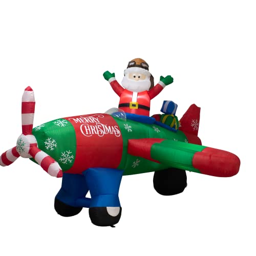 8FT Long Christmas Inflatable Santa Claus Plane Decoration Airplane