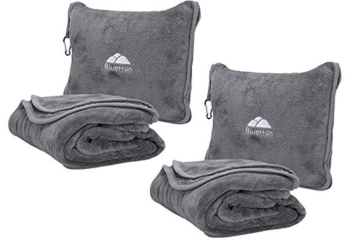 BlueHills 2-Pack Premium Soft Travel Blanket Pillow Airplane Blanket