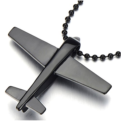 Stainless Steel Airplane Pendant Necklace for Men