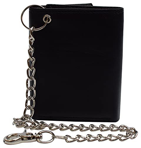 RFID Blocking Leather Chain Trifold Wallet
