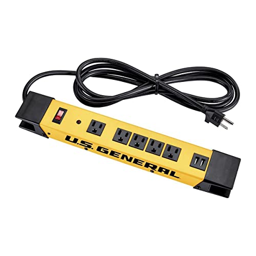 US General Magnetic Power Strip with 5 Outlets and 2 USB Ports
