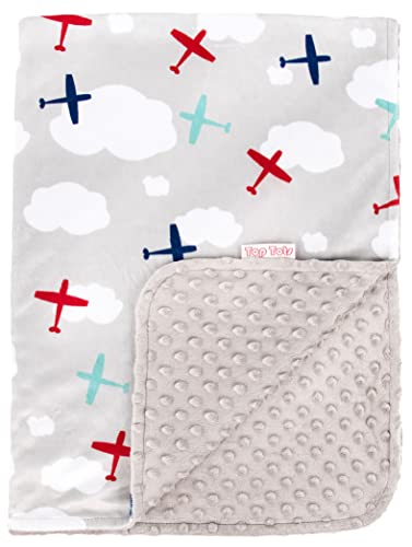 Deluxe Minky Baby Blanket - Airplanes and Clouds