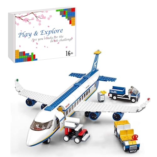 Passenger Airplane with Staff Minifigures and Truck Bricks Set