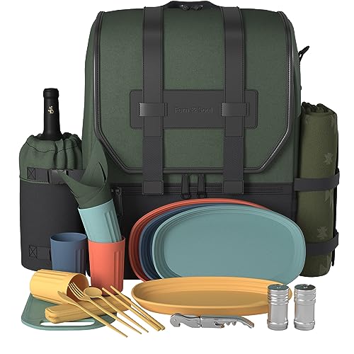 Fern & Soul Picnic Backpack for 4 with Blanket, Cooler