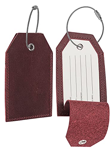 Leather Luggage Tags with Privacy Protection - Set of 2