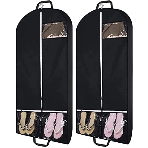54" Travel Garment Bags with Clear Pockets - 2pcs Black