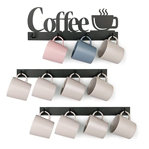 Mkono Mug Holder Wall Mounted Coffee Mug Rack Set of 2 Rustic Floating  Shelf for Coffee Bar Accessories Wood Tea Cup Hooks Hanger for Organizing  Cooking Utensils, Home Kitchen Decor, Brown 