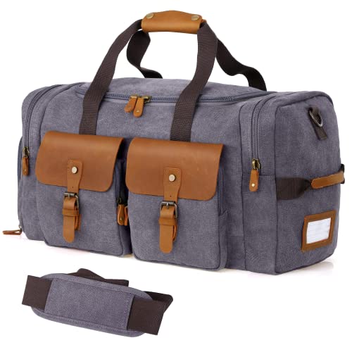 Canvas Genuine Leather Duffel Bag with Shoe Compartment