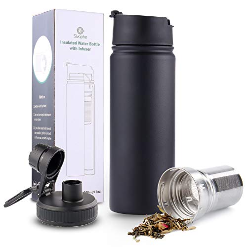 Hemli Tea Infuser Bottle, 18 oz Tea Thermos, Tea Tumbler with Infuser, Insulated Tea Travel Mug with 3 Lids, Tea Infuser Travel Mug