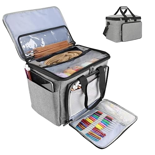 FINECE Knitting Bag with Cover and Inner Dividers