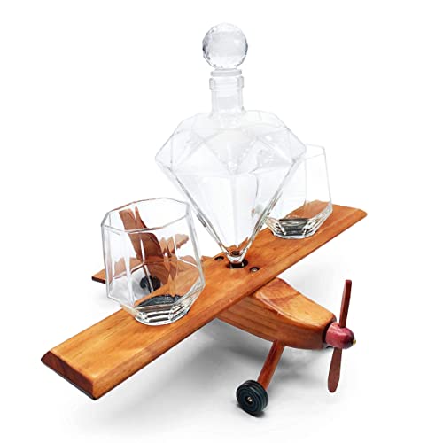 Aviation Whiskey Decanter Set with Wooden Airplane Stand