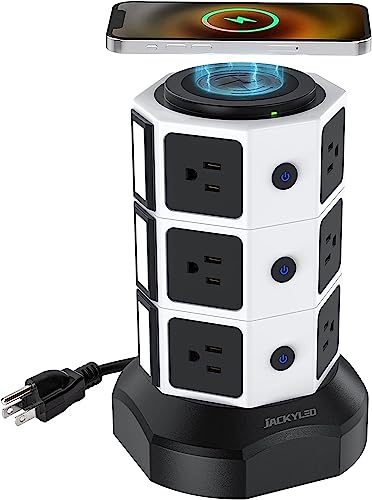 Power Strip Tower with Wireless Charger