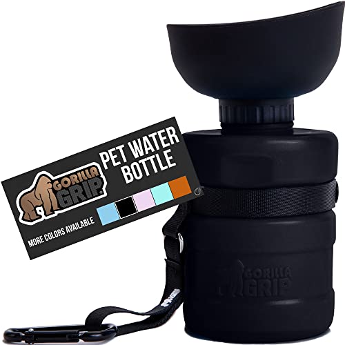 Dog Water Bottle with Bowl Cap, 20oz, Black