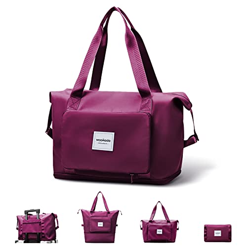 Foldable Travel Duffel Bag with Wet Pocket & Trolley Sleeve (Purple)