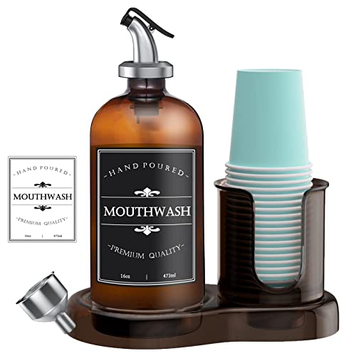 Amber Glass Mouthwash Dispenser Set