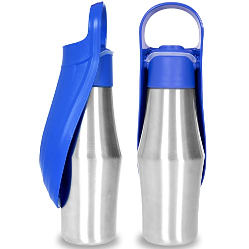 Portable Dog Water Bottle Dispenser - 27 OZ Stainless Steel Leak-Proof Water Bottle for Dogs