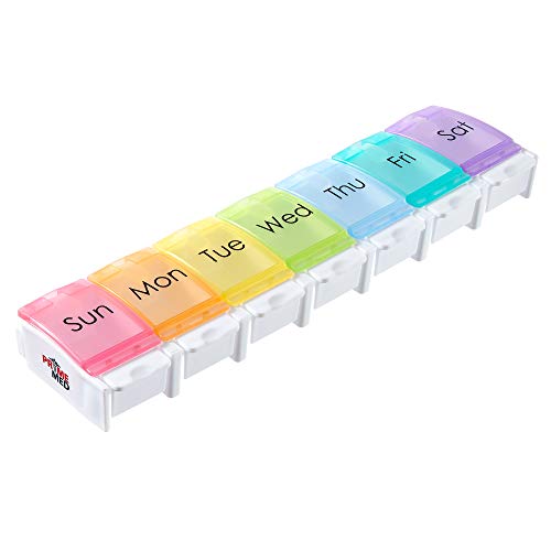Push-Button Pill Organizer - Color Coded Medication Reminder