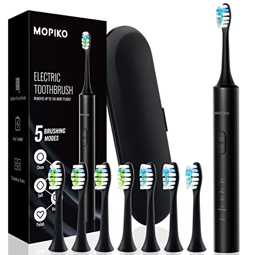 MOPIKO Electric Toothbrush – Sonic Travel Toothbrush Kit, Rechargeable Power Toothbrushes with 8 Heads