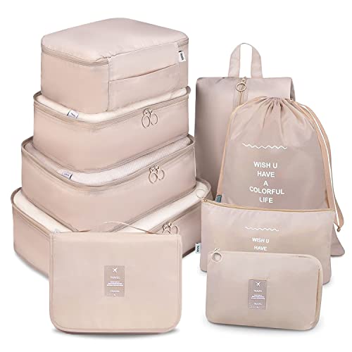 Travel Packing Cubes Set with Toiletry Bag and Compression Cells