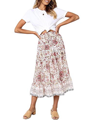 Women's Boho Floral Print Midi Skirt
