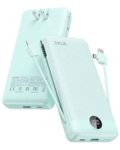 Portable Charger 20000mAh with Built-in Wall Plug and Cables