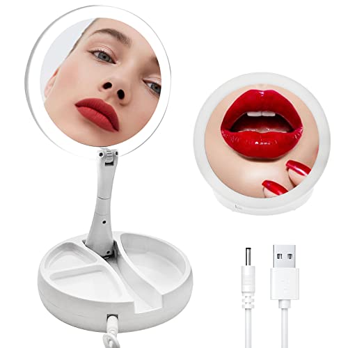 Travel Mirror with Lights and Magnification