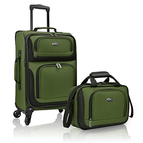 U.S. Traveler Rugged Fabric Expandable Carry-on Luggage Set, Green, 4 Wheel