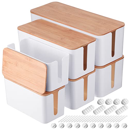 6 Pack Cable Management Box with Bamboo Lid