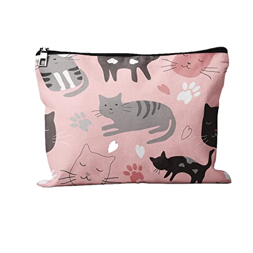 Cute Cat Makeup Bag for Travel - Cafl Pink Cosmetic Bag