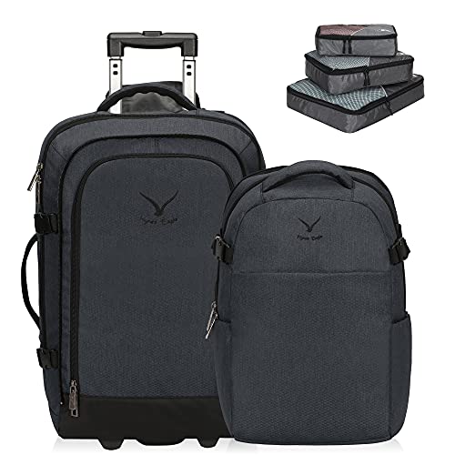 Hynes Eagle 2 in 1 Travel Backpack 22 inches Carry on Luggage 63L Rolling Backpack with Packing Cubes 3PCS Set