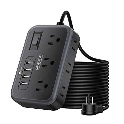 NTONPOWER 25 Ft Flat Plug Extension Cord with 6 Outlets and 4 USB Ports