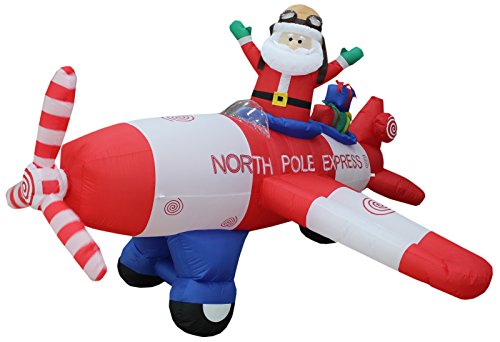 8 ft Wide Inflatable Santa Claus Flying Airplane