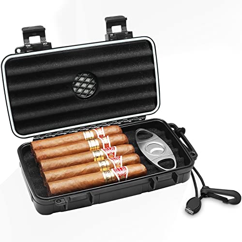 Portable Cigar Box with Humidifier Disc & Cigar Cutter