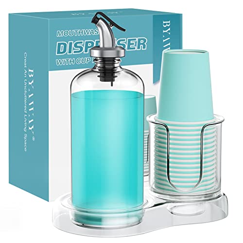 BYAWAY Mouthwash Dispenser for Bathroom with Cup Holder