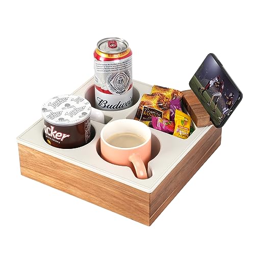 Handy Silicone Wooden Couch Cup Holder Tray