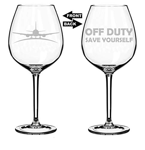 Airplane Pilot Flight Attendant Wine Glass Goblet (20 oz Jumbo)