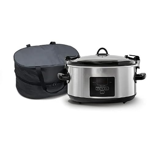 Portable Stainless Steel Slow Cooker with Locking System & Traveling Bag