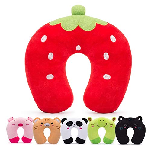 H HOMEWINS Kids Travel Pillow - Soft Neck Support Pillow, Cute Animal Design, Machine Washable