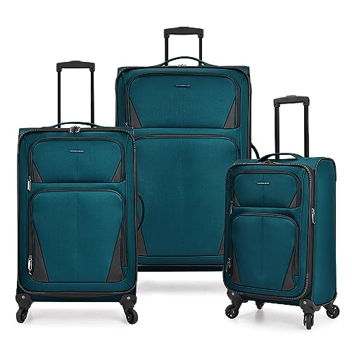 U.S. Traveler Expandable Softside Spinner Wheels, Teal, 3 Piece Luggage