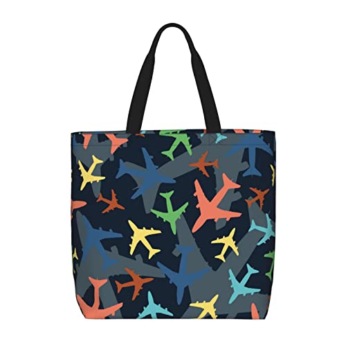 Stylish and Practical Airplanes Canvas Tote Bag for Women