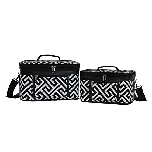 Women's 2-Piece Cosmetic Case Set - Greek Key H Black White